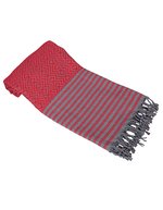 Serviette Hamam Kusadasi – Rouge feu/Gris