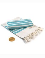 ARTG Hamamzz® Dalaman Handtuch 100% Baumwolle, White/Aqua Blue 100 x 180 cm, AR053 – White/Petrol
