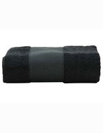 ARTG Großes Baumwollhandtuch mit Druckbordüre, Light Grey 100 x 210 cm, AR077 – Noir
