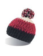 Atlantis Beanie mit Bommel und Fleecefutter, Black/Burgundy One Size, AT732 – Black/Burgundy/White