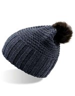 Atlantis Beanie mit Webpelz-Bommel, handgefertigt, Avio/Brown One Size, AT769 – Bild 1