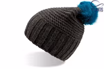 Atlantis Beanie con pompom in pelliccia sintetica, fatto a mano, Avio/Brown One Size, AT769 – immagine 3