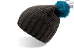 Atlantis Beanie mit Webpelz-Bommel, handgefertigt, Avio/Brown One Size, AT769 – Bild 3