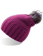 Atlantis Beanie mit Webpelz-Bommel, handgefertigt, Avio/Brown One Size, AT769 – Fuchsia/Grey