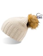 Atlantis Beanie mit Webpelz-Bommel, handgefertigt, Avio/Brown One Size, AT769 – Natural/Beige