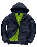 B&C COLLECTION Herrenjacke Superhood mit abnehmbarer Kapuze – Navy/Neon Green