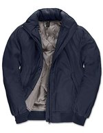 B&C COLLECTION Wattierte Damen Blouson-Jacke mit Kapuze – Navy/Warm Grey