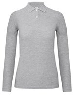 B&C Langarm Poloshirt aus Baumwolle für Damen – Heather Grey