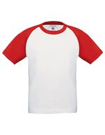 B&C Kids' T-Shirt Baseball mit Raglanärmeln, White/Navy 3/4 (98/104), BCTK350 – White/Red