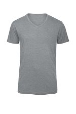 B&C V-Ausschnitt Triblend T-Shirt Herren, Black S, BCTM057 – Heather Light Grey