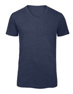 B&C V-Ausschnitt Triblend T-Shirt Herren, Black S, BCTM057 – Heather Navy