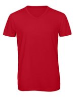 B&C V-Ausschnitt Triblend T-Shirt Herren, Black S, BCTM057 – Red