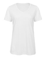 B&C V-Ausschnitt Triblend T-Shirt für Damen, Black XS, BCTW058 – Blanc