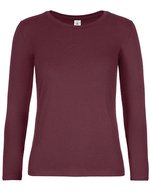 B&C Langarm T-Shirt #E190 Baumwolle für Damen, White XS, BCTW08T – Burgundy