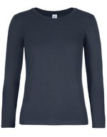 B&C Langarm T-Shirt #E190 Baumwolle für Damen, White XS, BCTW08T – Navy