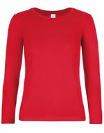 B&C Langarm T-Shirt #E190 Baumwolle für Damen, White XS, BCTW08T – Red