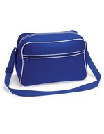 BagBase Borsa a Tracolla Retro 600D Poliestere, White/Black 40 x 28 x 18 cm, BG14 – Brillante Reale/Bianco