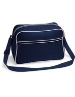 BagBase Borsa a Tracolla Retro 600D Poliestere, White/Black 40 x 28 x 18 cm, BG14 – Blu navy francese/Bianco