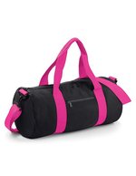 BagBase Geräumige Barrel Tasche aus Polyester – Black/Fuchsia