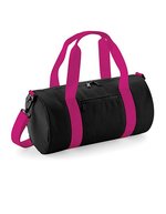 BagBase Mini Barrel Bag mit Kängurutasche – Black/Fuchsia