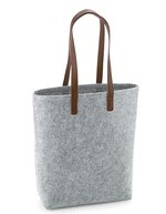 BagBase Premium Filz Tasche mit PU-Gurten – Grey Melange/Tan