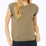 Women's Flowy Muscle Tee With Rolled Cuff – Heather Olive