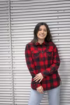 Burnside Flannel Shirt with Checked Pattern for Women, Khaki Check L, BU5210 – image 2