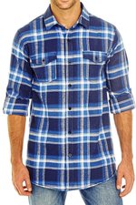 Burnside Gewebtes kariertes Flanellhemd mit Taschen, Blue - White (Checked) S, BU8210 – Bild 3