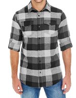 Burnside Gewebtes kariertes Flanellhemd mit Taschen – Black Check