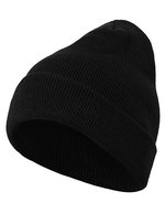 BuildYourBrand Schwarzes Heavy Knit Beanie mit Umschlag – Black