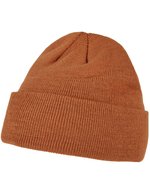 BuildYourBrand Schwarzes Heavy Knit Beanie mit Umschlag – Camel