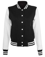 Collegejacke mit gestreiften Ripp-Bündchen für Damen – Black/White