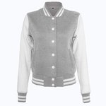 Collegejacke mit gestreiften Ripp-Bündchen für Damen – Heather Grey/White