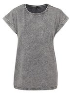 Acid Washed T-Shirt mit Schulterdetails für Damen – Grigio Nero
