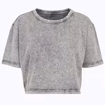 BuildYourBrand Verwaschenes Damen Crop T-Shirt Baumwolle – Grey Black