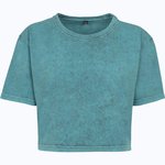 Verwaschenes Damen Crop T-Shirt Baumwolle – Sarcelle Noir