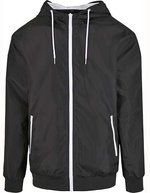 BuildYourBrand Recycled Windrunner Jacke Schwarz mit Kapuze – Black/White