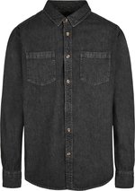 BuildYourBrand Schwarzes gewaschenes Denim-Hemd mit Brusttaschen, Black Washed S, BY152 – Bild 3