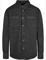 BuildYourBrand Schwarzes gewaschenes Denim-Hemd mit Brusttaschen, Black Washed S, BY152 – Bild 2