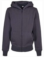 BuildYourBrand Bio-Baumwoll Kapuzenpullover mit Reißverschluss, Heather Grey 134/140, BY188 – Blu navy