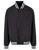 BuildYourBrand Gestreifte Collegejacke mit Druckknopfleiste – Black