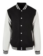 BuildYourBrand Oldschool College Jacket in Schwarz-Weiß – Black/White