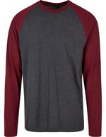 Build Your Brand Basic Kontrast-Raglan Langarmshirt aus Baumwolle – Charcoal/Cherry
