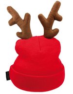 L-merch Rentier Strickmütze mit Plüschdetails – Red