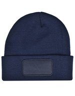 L-merch Strickmütze mit breiter Krempe und Patch – Navy