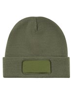 L-merch Strickmütze mit breiter Krempe und Patch – Olive Green