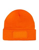 L-merch Strickmütze mit breiter Krempe und Patch – Orange