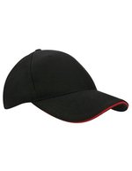 L-merch Canvas Structure Cap mit Sandwich-Schirm, Black/Black One Size, C683 – Noir/Rouge