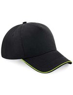 Beechfield Baumwolltwill 5-Panel Cap mit Paspel, Black/White One Size, CB25c – Black/Lime Green