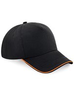Beechfield Baumwolltwill 5-Panel Cap mit Paspel, Black/White One Size, CB25c – Black/Orange